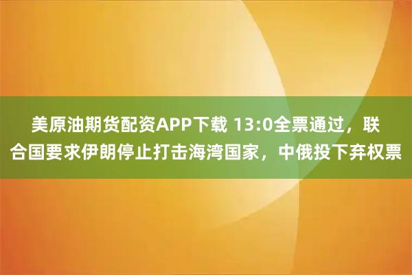 美原油期货配资APP下载 13:0全票通过，联合国要求伊朗停止打击海湾国家，中俄投下弃权票