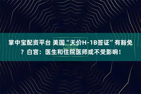 掌中宝配资平台 美国“天价H-1B签证”有豁免？白宫：医生和住院医师或不受影响！